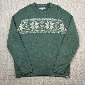 Eddie Bauer Sweater Men's XL Tall Green Wool Blend Nordic Fair Isle Fisherman